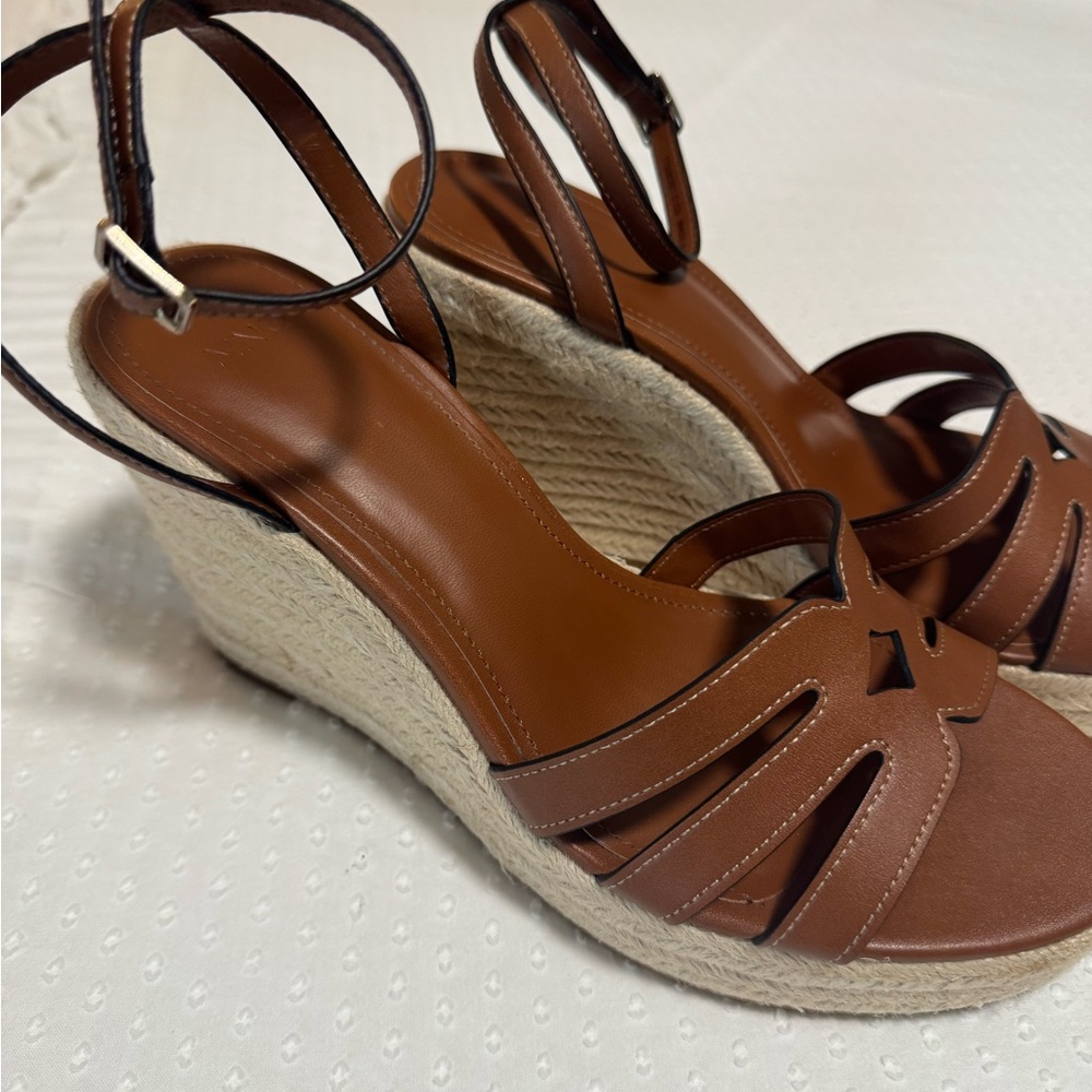 Mango Brown Wedge Sandals with Crisscross Straps